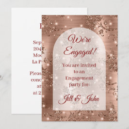 Rose Gold Glitter Båge Blommig Förlovning Inbjudningar