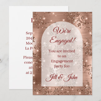 Rose Gold Glitter Båge Blommig Förlovning  Inbjudningar