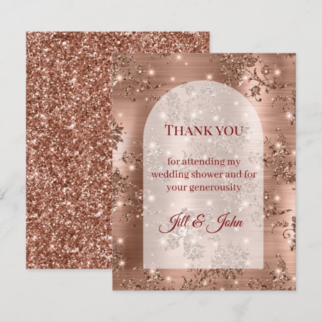 Rose Gold Glitter Båge Bröllop Dack Kort  (Fram/baksida)