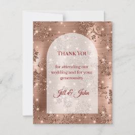 Rose Gold Glitter Båge Bröllop Tacksamhetskort Tack Kort