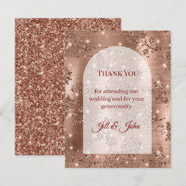 Rose Gold Glitter Båge Bröllop Tacksamhetskort Tack Kort
