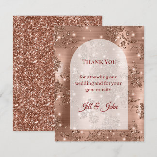 Rose Gold Glitter Båge Bröllop Tacksamhetskort Tack Kort