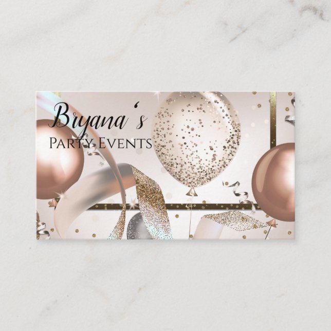 Rose Gold & Glitter Ballonger Evenemangsplanerare Visitkort (Framsida)