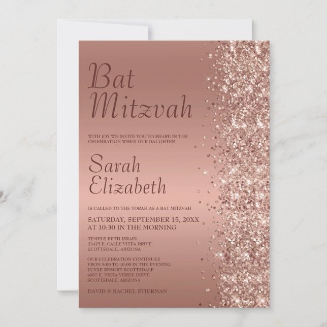 Rose Gold Glitter Bat Mitzvah-inbjudan Inbjudningar (Framsida)