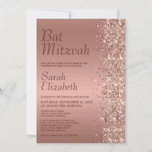 Rose Gold Glitter Bat Mitzvah-inbjudan Inbjudningar