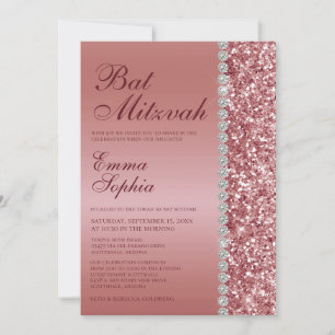 Rose Gold Glitter Bat Mitzvah-inbjudan Inbjudningar