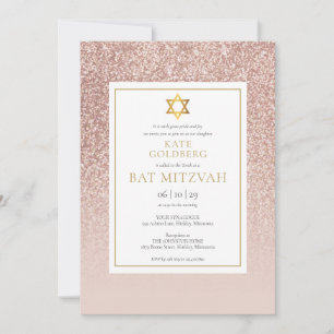 Rose Gold Glitter Bat Mitzvah Inbjudningar