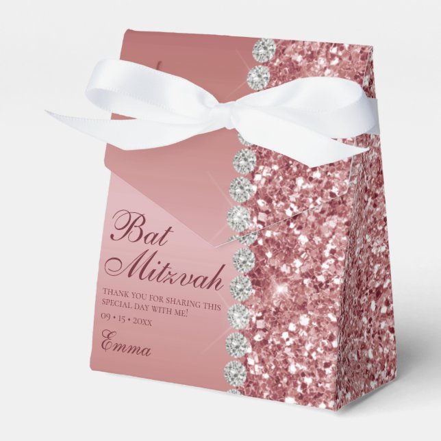 Rose Gold Glitter Bat Mitzvah Presentaskar (Framsidan Sidan)