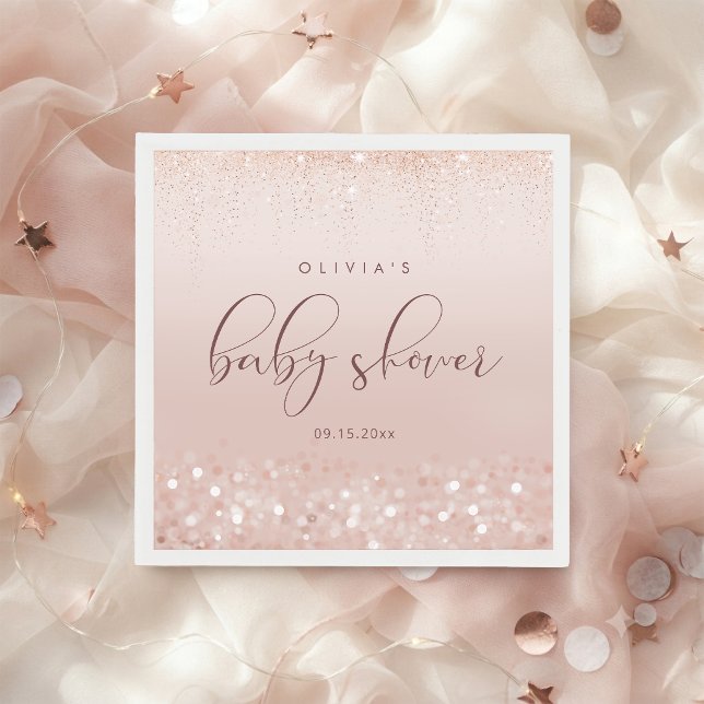Rose Gold Glitter Bebis Shower Pappersservett (Rose Gold Glitter Baby Shower Napkins)