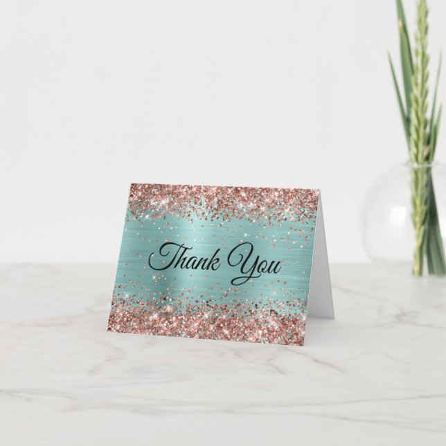 Rose Gold Glitter Bleka Turkos Folie Tack Kort (Framsida)