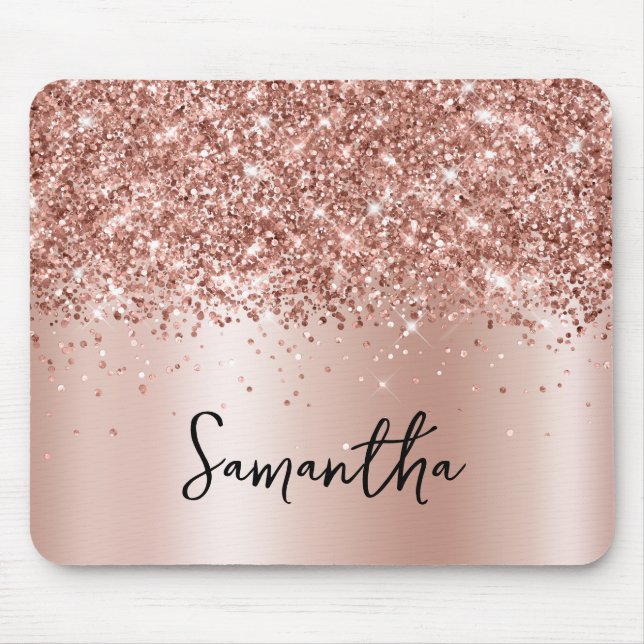 Rose Gold Glitter Blekt Shimmer Namn Musmatta (Framsidan)