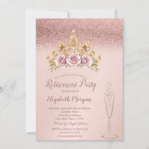 Rose Gold Glitter Blommig Tiara Glas Pension Inbjudningar