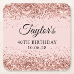 Rose Gold Glitter Blush 40th Birthday Underlägg Papper Kvadrat<br><div class="desc">Create your own 40th birthday party square paper coasters.
Girly faux sparkly rose gold glitter over solid pastel pink color background.
Customize the font styles to create your own design for her special celebration.
A classic elegant calligraphy paired with an all caps serif font.</div>