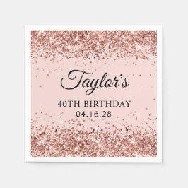 Rose Gold Glitter Blush Pink 40th Birthday Pappersservett