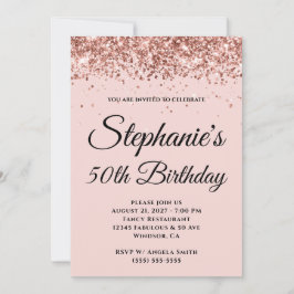 Rose Gold Glitter Blush Pink 50th Birthday Inbjudningar