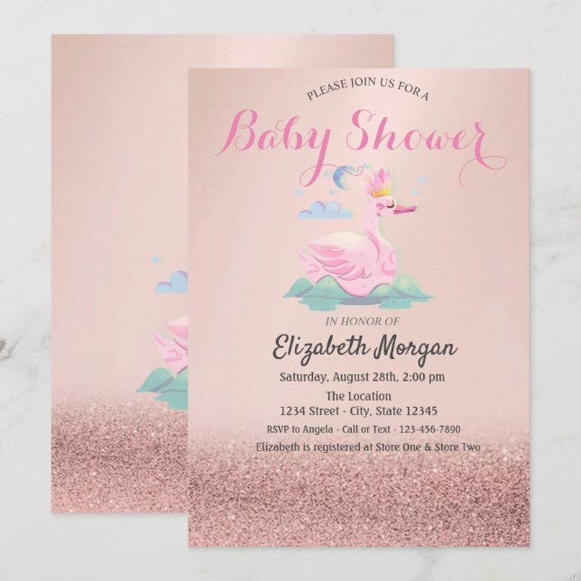 Rose Gold Glitter Bokeh,Baby Svan Bebis Shower Inbjudningar (Fram/baksida)