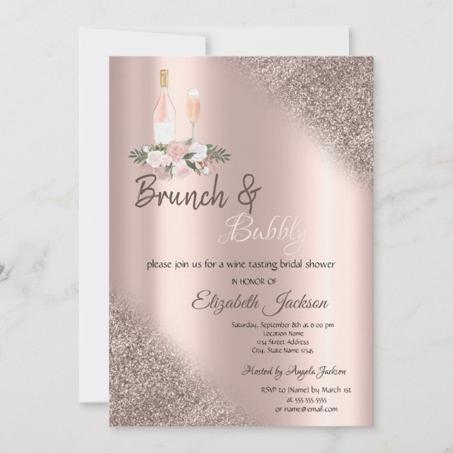 Rose Gold Glitter Bokeh Brunch & Bubbly Inbjudningar (Framsida)