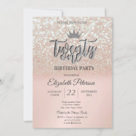 Rose Gold Glitter Bokeh Ombre, Tiara 21-års födels Inbjudningar