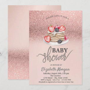 Rose Gold Glitter Bokeh, pannkakor Baby Shower Inbjudningar