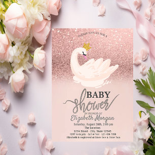 Rose Gold Glitter Bokeh, Svan Bebis Shower  Inbjudningar