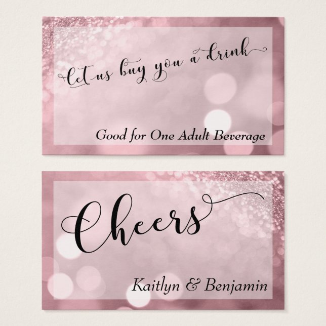 Rose Gold Glitter Bokeh Typografi Drink Biljett 3 (Framsida & baksida)