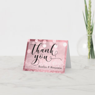 Rose Gold Glitter Bokeh & Typografi Tack 2 Kort