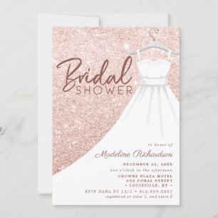 Rose Gold Glitter Bröllopskjol Chic Bridal Shower Inbjudningar