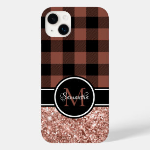 Rose Gold Glitter Buffalo Rutig Monogram