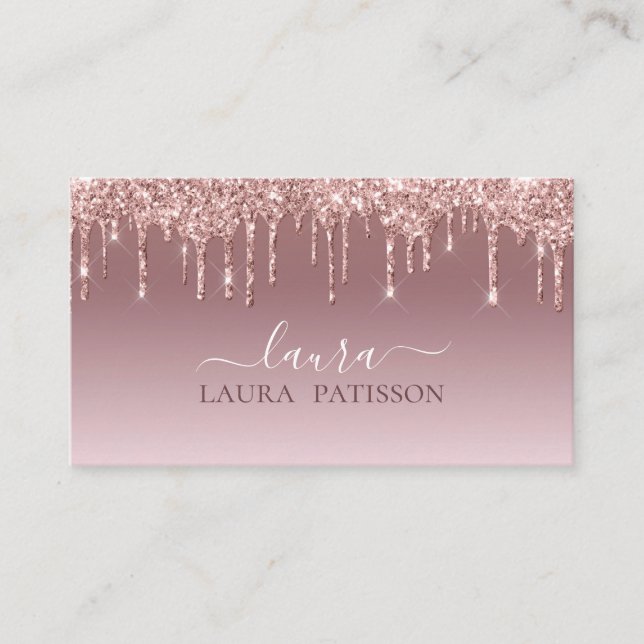 Rose Gold glitter chic skrivstil med monogram Visitkort (Framsida)