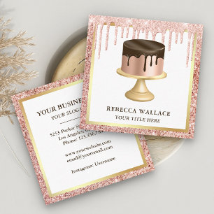 Rose Gold Glitter Choklad Drips Tårta Bageri Fyrkantigt Visitkort