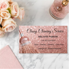 Rose Gold Glitter Classy Cleaning Services Visitkort