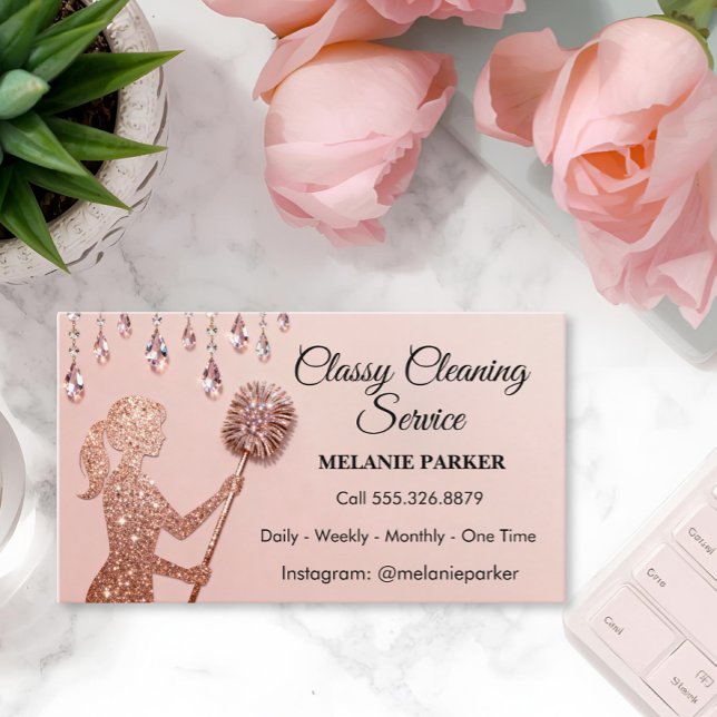 Rose Gold Glitter Classy Cleaning Services Visitkort (Skapare uppladdad)