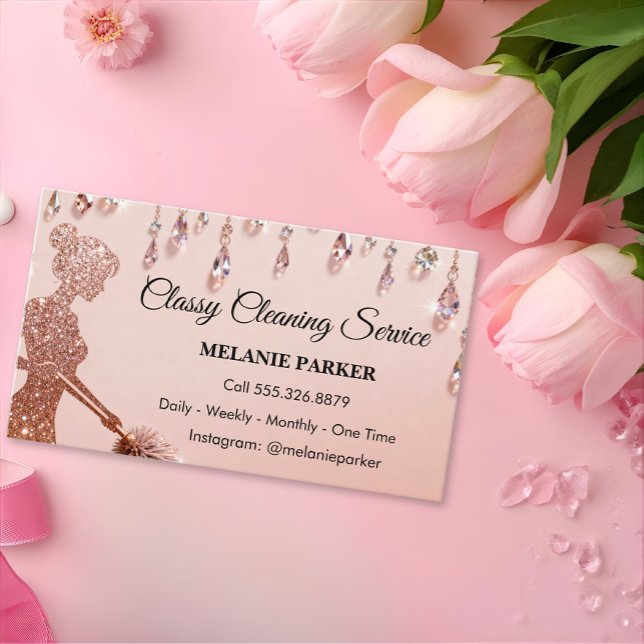 Rose Gold Glitter Classy Cleaning Services Visitkort (Skapare uppladdad)