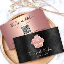 Rose Gold Glitter Cupcake QR-kod Bageri på Svart