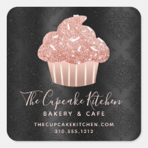 Rose Gold Glitter Cupcake Svart Damask Bageri Kond