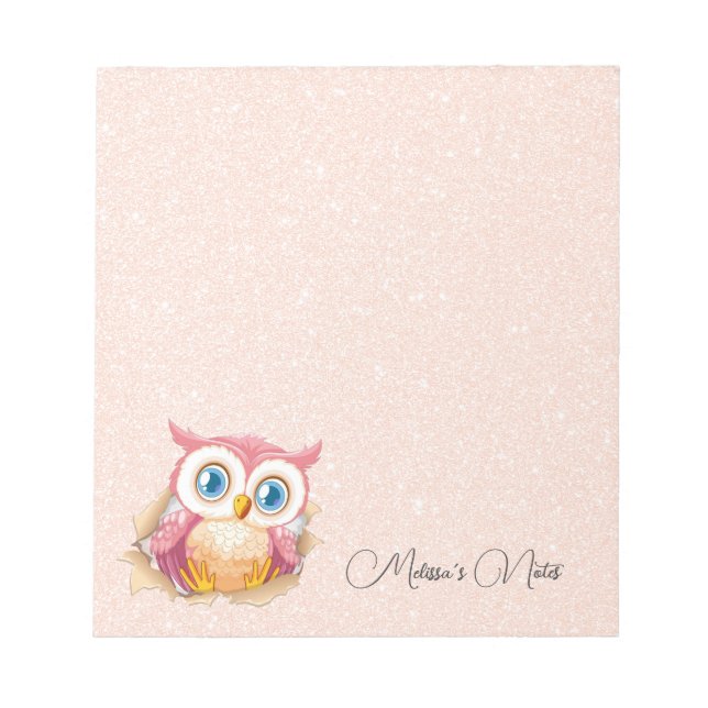 Rose Gold Glitter Cute Owl Add Name Anteckningsblock (Framsida)