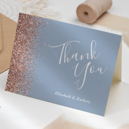 Rose Gold Glitter Dammtor Blue Bröllop Tacksamhet Kort