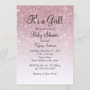 Rose Gold Glitter Det är en tjej Bebis-babyshower Inbjudningar