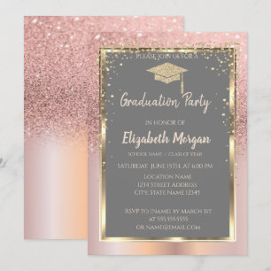 Rose Gold Glitter Diamanter Examen Inbjudningar