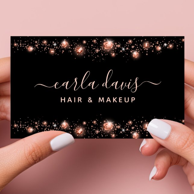Rose Gold Glitter Diamond Dust Svart Sminkartist Visitkort (Skapare uppladdad)