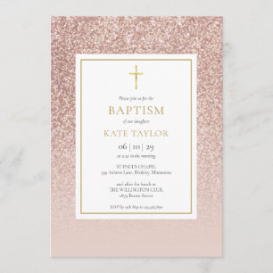 Rose Gold Glitter Dopning Dopceremoni Inbjudningar