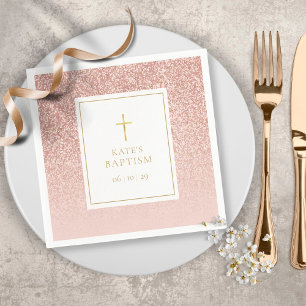 Rose Gold Glitter Dopning Kristning Pappersservett