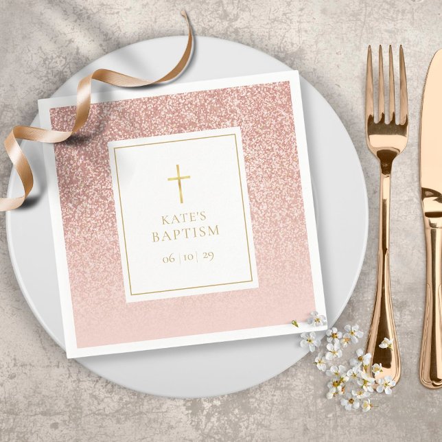 Rose Gold Glitter Dopning Kristning Pappersservett (Skapare uppladdad)
