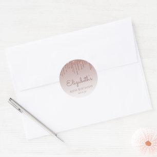 Rose Gold Glitter Drip 40-årsfirande Runt Klistermärke