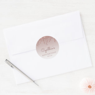 Rose Gold Glitter Drip 60-årsdag Runt Klistermärke