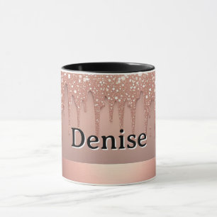 Rose Gold Glitter Drip Anpassat namn Mugg