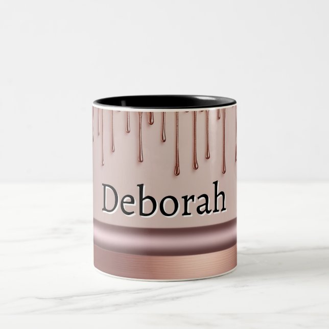 Rose Gold Glitter Drip Anpassat namn Två-Tonad Mugg (Center)