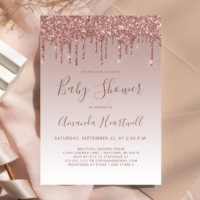 Rose Gold Glitter Drip Baby Shower-inbjudan (Skapare uppladdad)