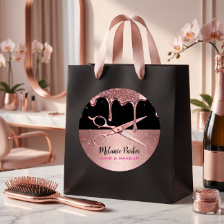 Rose Gold Glitter Drip Frisör & Saxar Runt Klistermärke