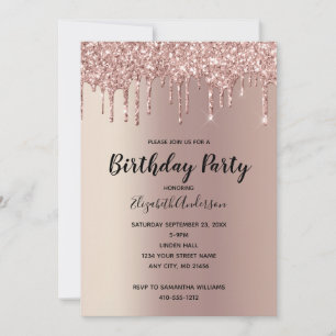 Rose Gold Glitter Drip Glam Trendig Födelsedag Inbjudningar